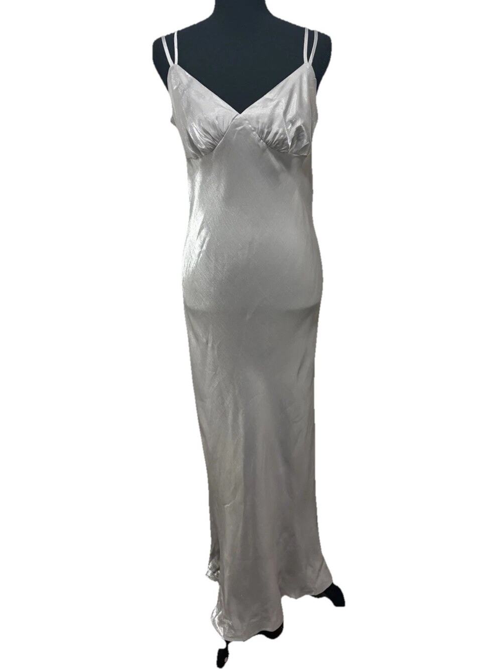 NWT Wild Fable Silver Satin Maxi Slip Dress M Iridescent Y2K Formal